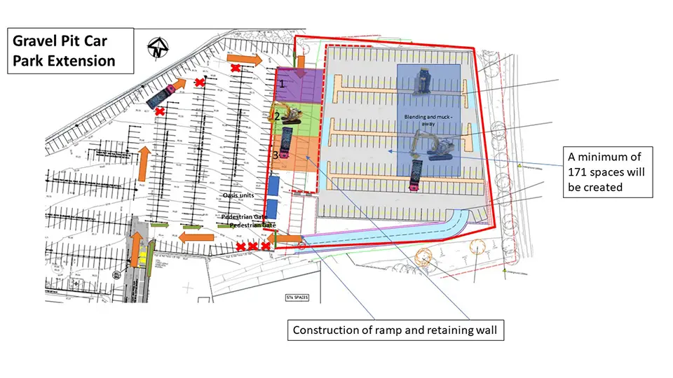 plan view map of the new gravel car park location