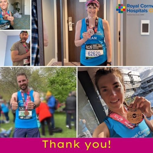 Collage of marathon runners for RCHT Charity, with a "thank you" message underneath
