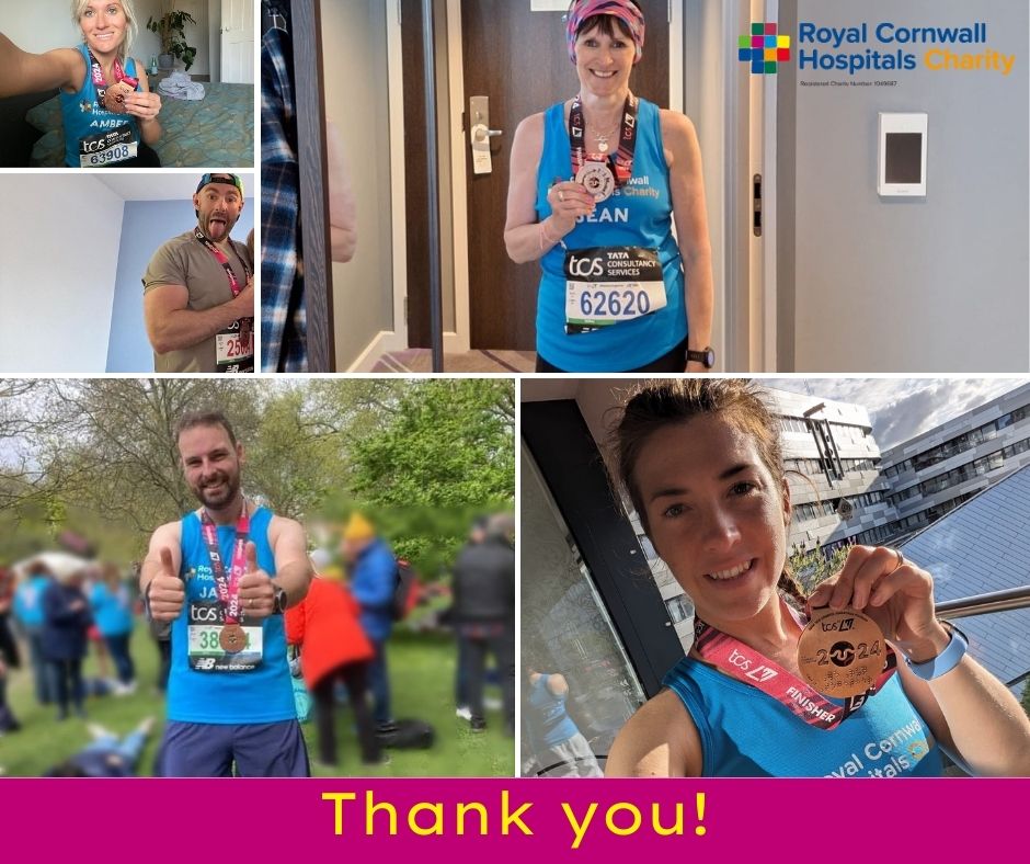 Collage of marathon runners for RCHT Charity, with a "thank you" message underneath