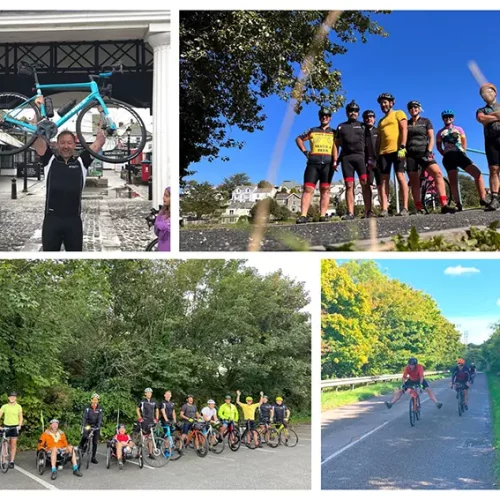 Collage of cyclists from past cycle challenge events