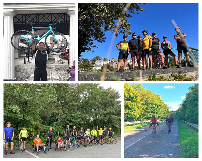 Collage of cyclists from past cycle challenge events