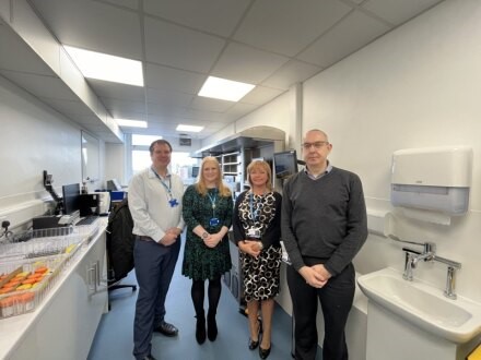Robin Jones, Chief Operating Officer, visited the Histopathology team to congratulate the RCHT Cancer Action Board